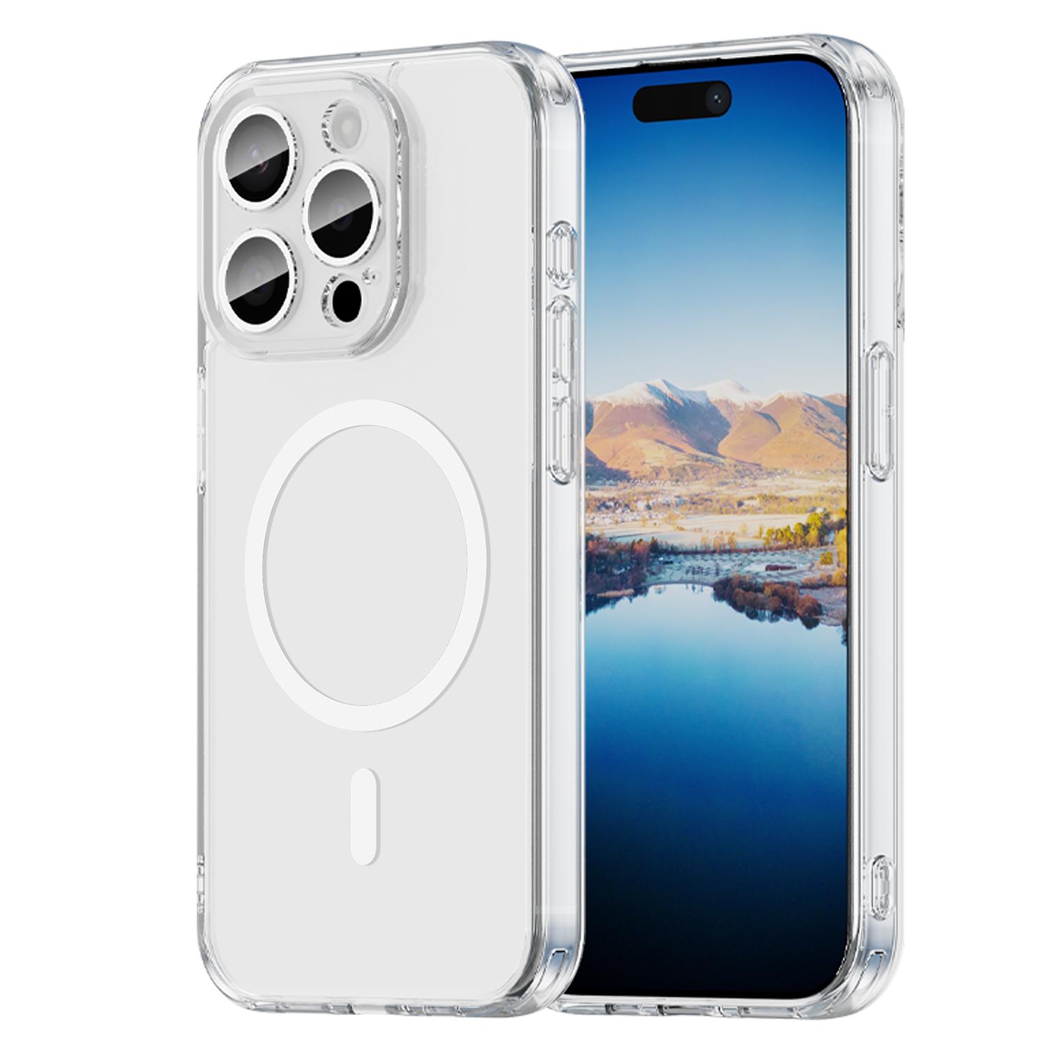 For iPhone 15 Pro Phone Case, Magnetic Shockproof Transparent Cover for iPhone 15 Pro белый