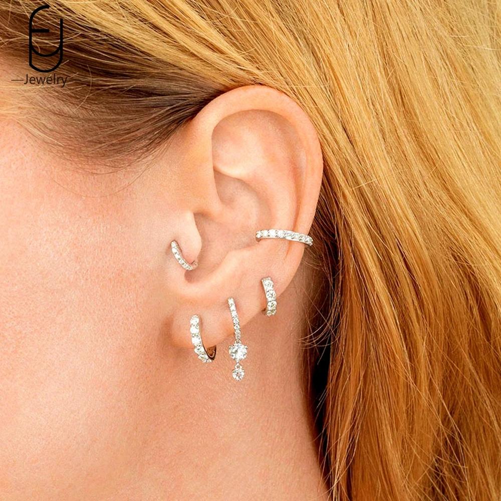 925 Silver Ear Buckles Fashion Hoop Earrings White Crystal Luxury Women's Earrings Wedding Women's Jewelry Premium Gift