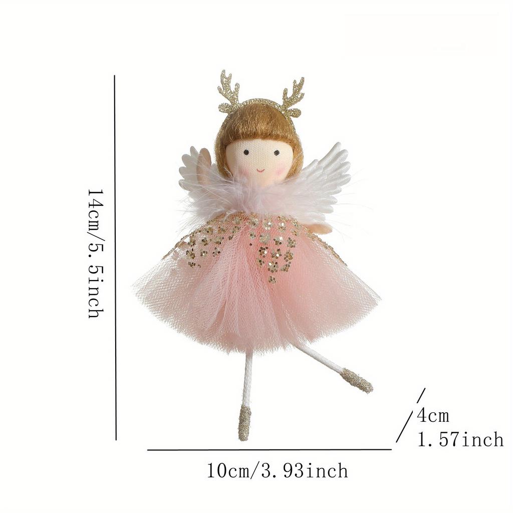 1Pc Christmas Tree Ornament with Mesh Skirt, Angel Antlers, and Girl Pendant, for Holiday Parties, Living Room Windows