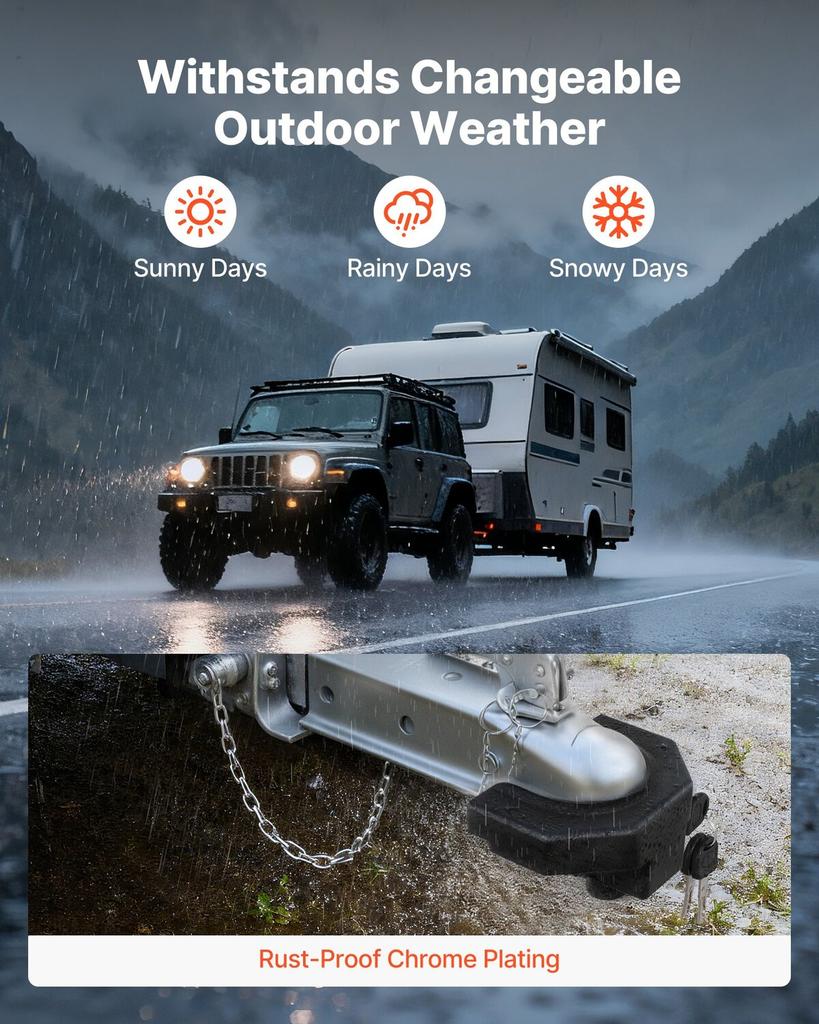 Trailer Hitch Lock Kit, Compatible with 58.7 mm Couplers, Heavy-Duty Anti-Theft Trailer Ball Lock with 3 Keys & Padlock, Prying-Resistant &
