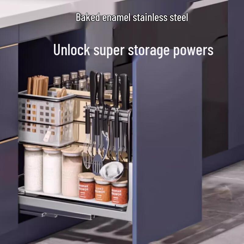 Beifu Black Kitchen Cabinet Pull-Out Spice Rack Organizer