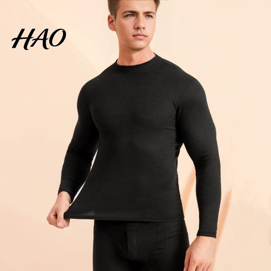 Comfortable Thermal Suit 2Pcs/Set Men Warm Outfit O-Neck Long Sleeve Top High Waist All-day Warmth Trousers Set Solid Color Slim Fit Breathable Bottom