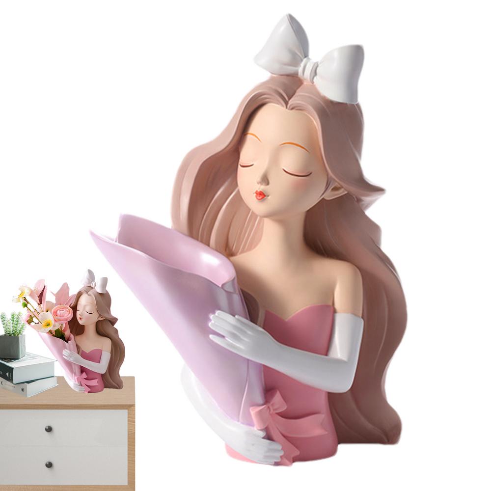 Modern Decorative Artificial Flower Vase Girl Sculptures Interior Home Resin Ornaments Household Desktop Vase