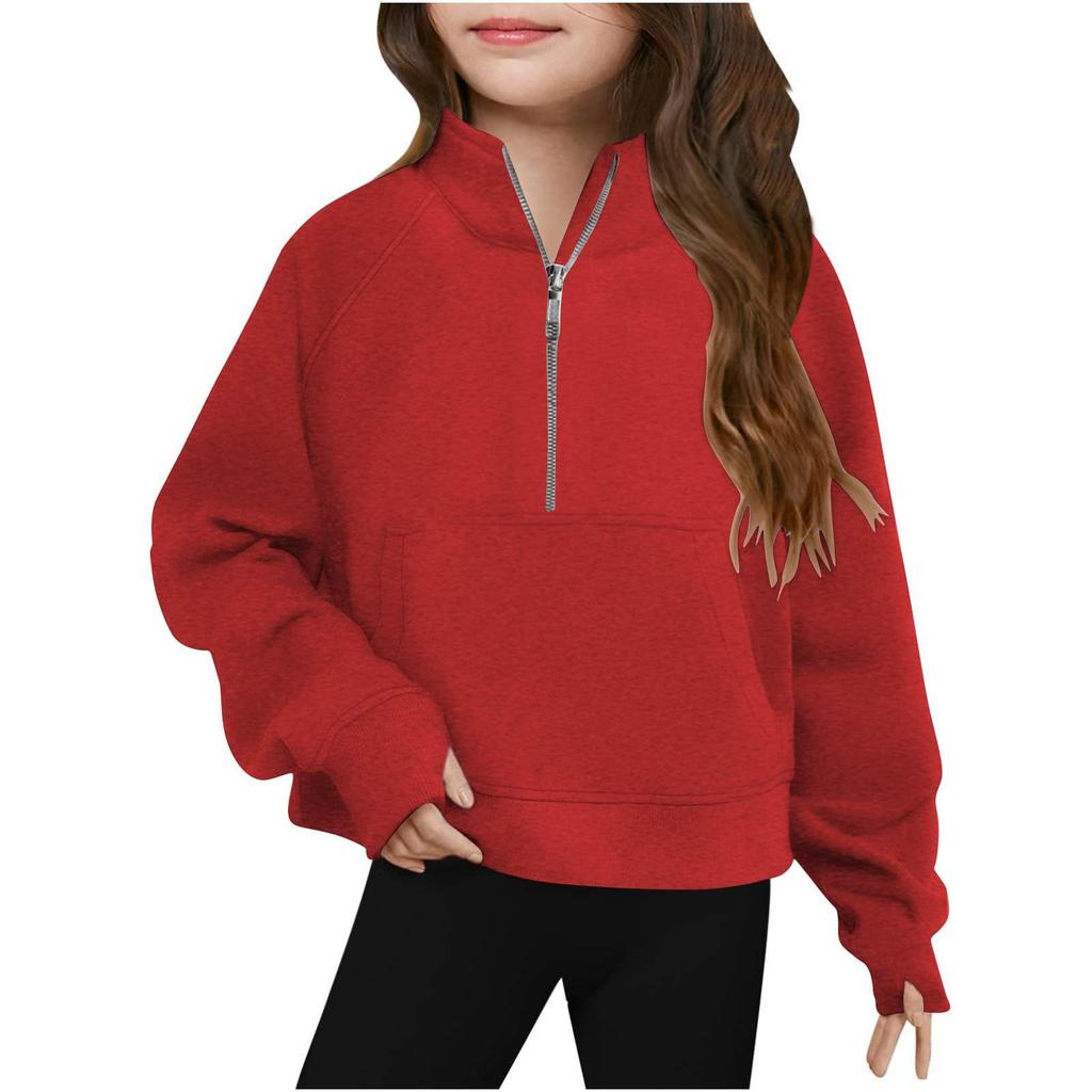 Children's Fashionable Sports Stand-up Collar Half-Zip Sweatshirt Long Sleeve Loose-fitting Top