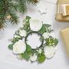 Pillar Candle Ring Artificial Wreath Pillar Candle Holder Greenery Rose Wreath for Easter Table Living Room Party Halloween