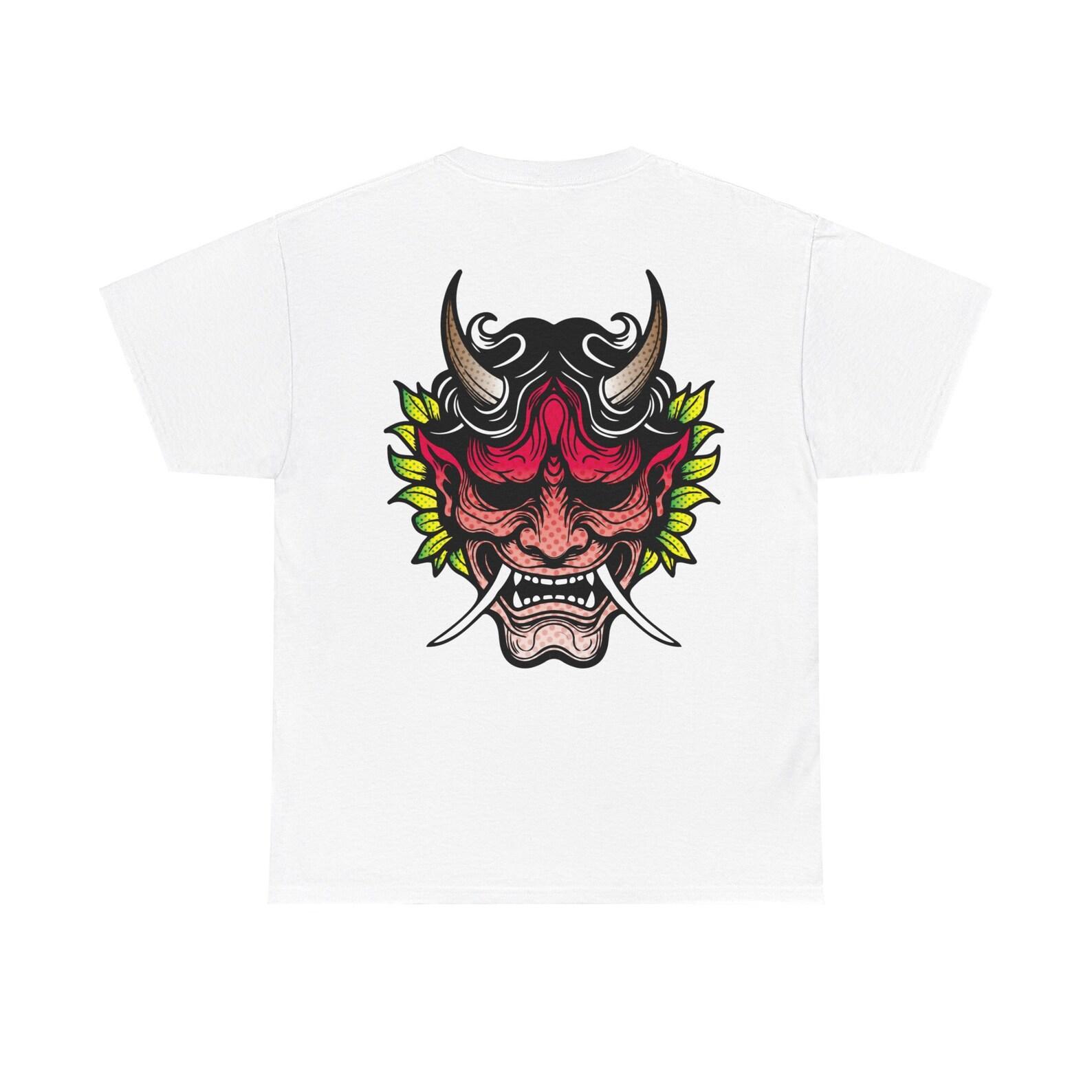 Japanese Red Demon Mask T-Shirt, Oni Mask, Hannya Mask S