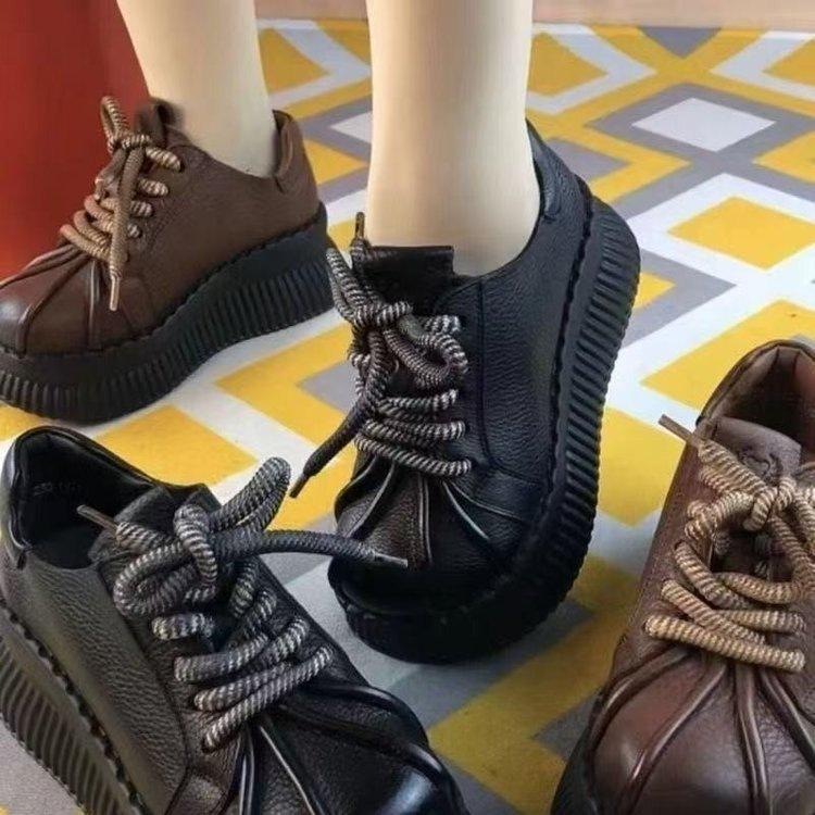 Winter Muffin Thick-soled Big-head Pleated Cotton Boots, New Small Height-increasing and Velvet Warm Casual Cotton Shoes