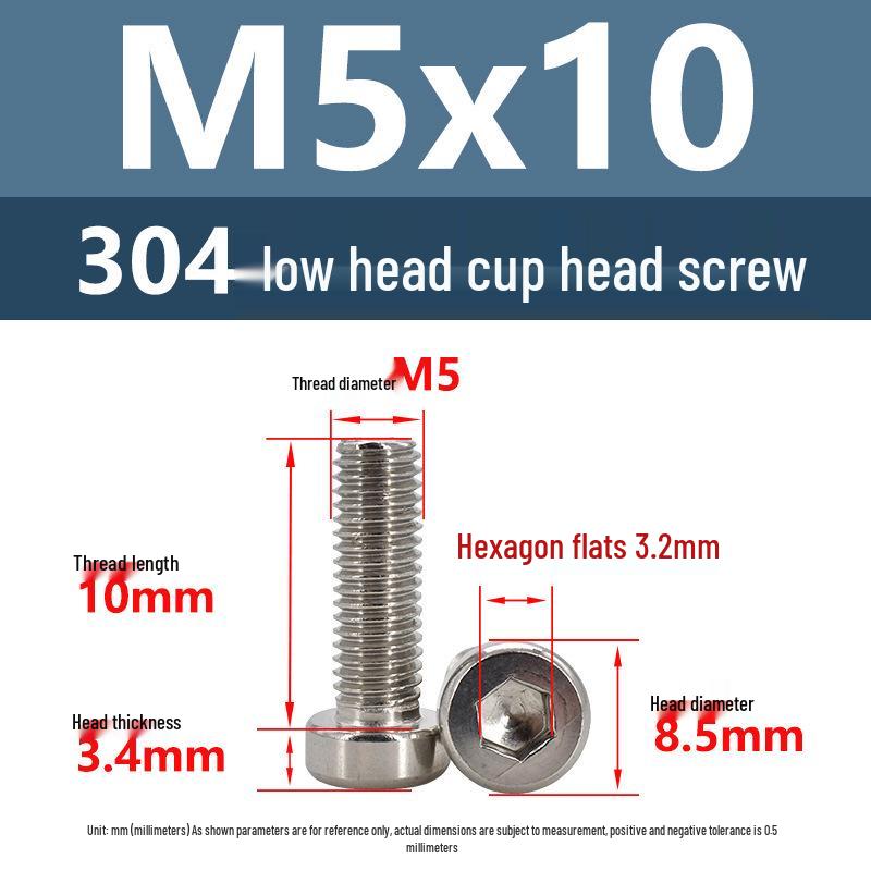 304 Edelstahl Flachkopf Innensechskant Maschinenschrauben M3-M10