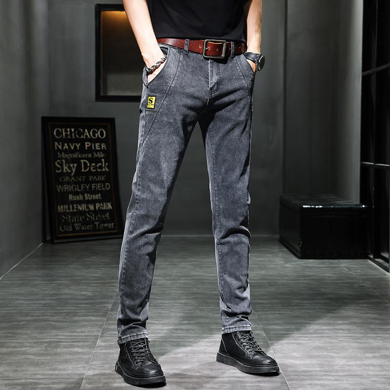 Men Slim Fit Denim Pants Male Fashion Casual Business Straight Leg Trousers Stretch Solid Pants