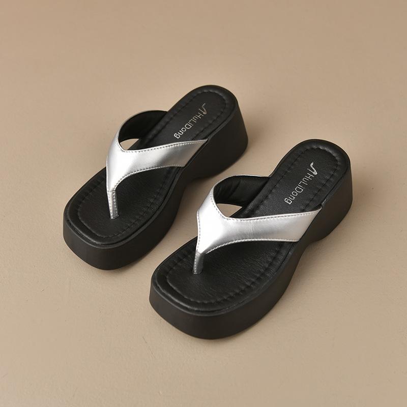 

Толстоподошвенные шлепанцы для женской летней обуви, новые летние сандалии на танкетке с серебристым носком для пляжа 39 серебряный