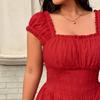 Cross-border Special Supply of Large Size Red Square Collar Waist Double-layer Skirt Dress, European and American Foreign Trade Women's Clothing Party