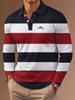 Long Sleeve Polo Shirt with Decorative Cross Graphic, Stylish Casual Top