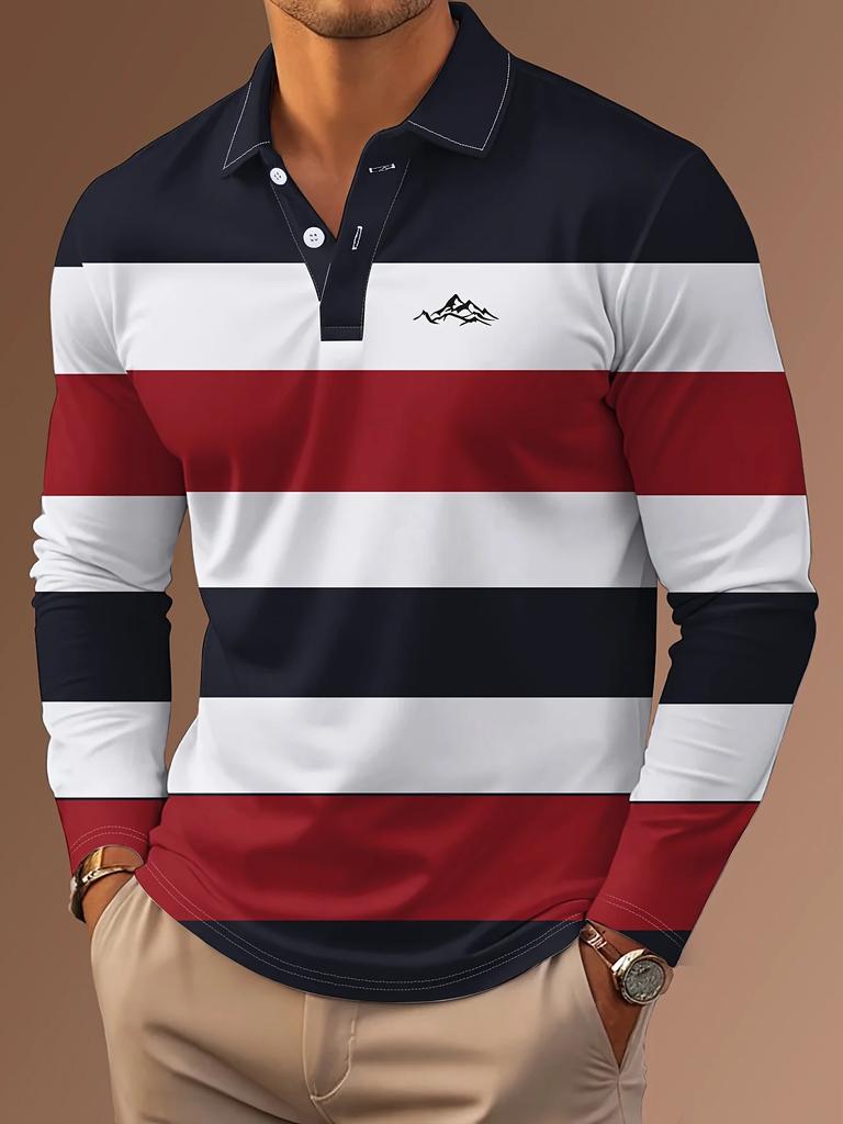 Long Sleeve Polo Shirt with Decorative Cross Graphic, Stylish Casual Top