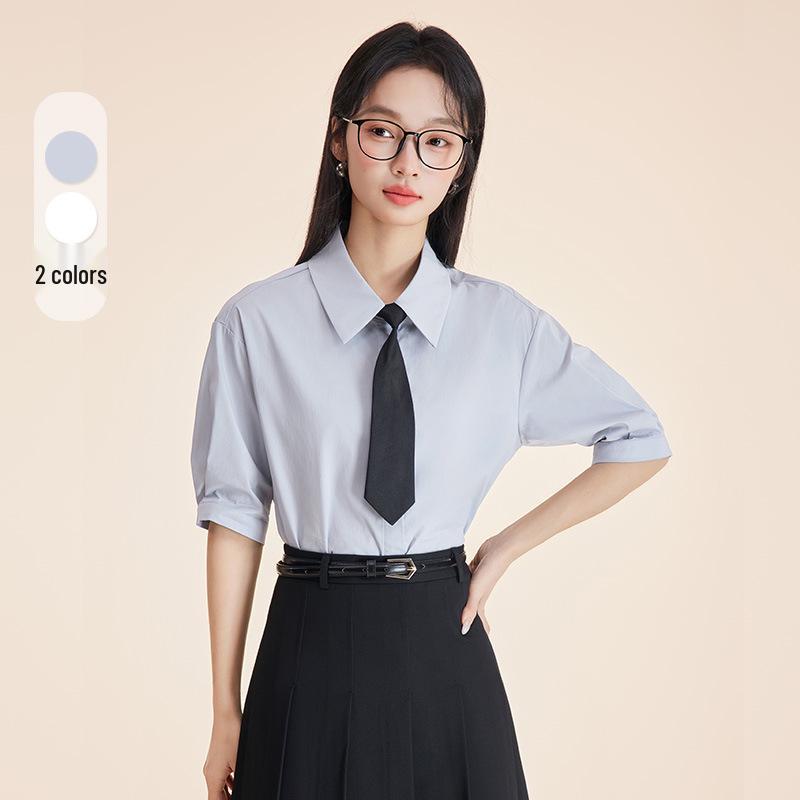 Women's Short-Sleeve White Wrinkle-Resistant Professional Shirt and Suit Dress Set for Work or Interviews