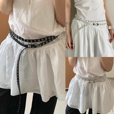 Oeillets Rivets Bricolage Portable Ceinture de Taille en Cuir PU Double Cercle Chaîne de Taille Nouée Extra Longue Mince Ceinture Double Couche Trouée Ceinture