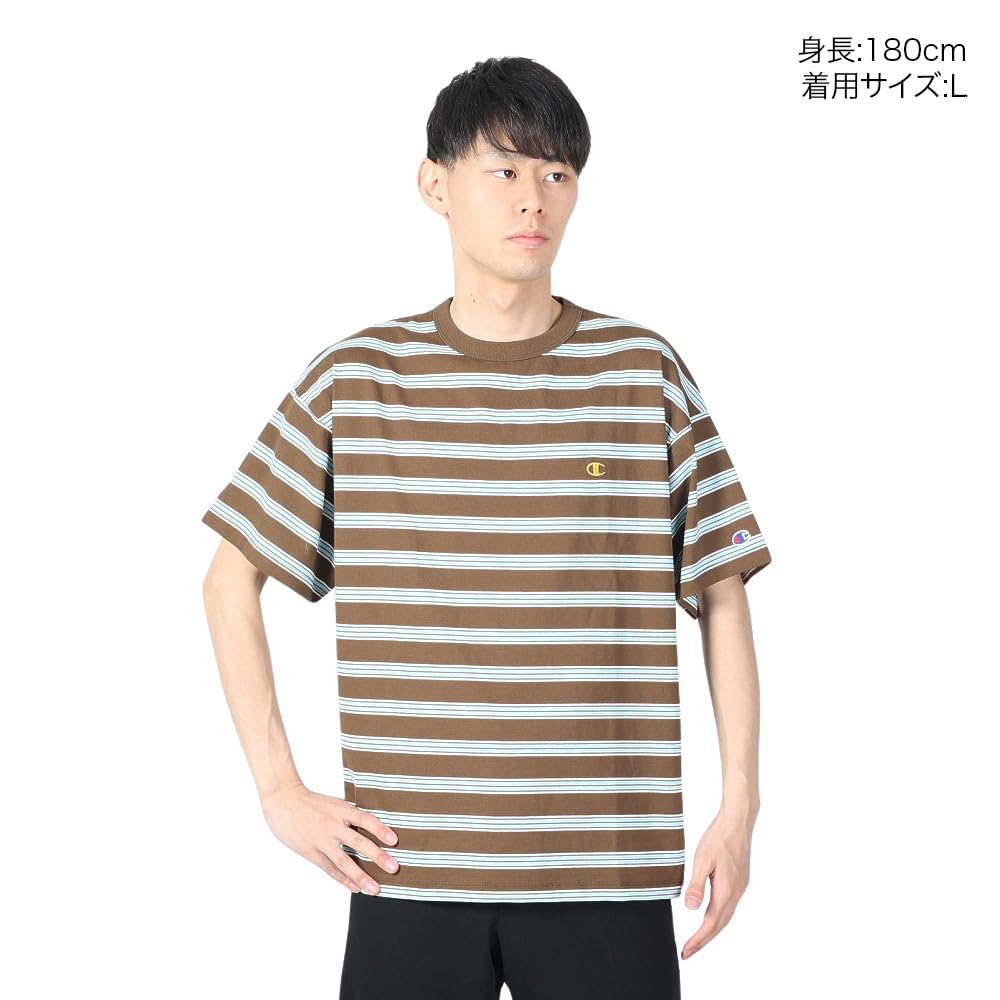 Tricou scurt cu mânecă scurtă, maro, cu bordură rotundă și un punct [Champion], mânecă, guler, 100% bumbac, broderie, logo, tricou, casual bărbătesc, C3-Z332