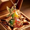 Collier pendentif gourde plaqué or Émail Oiseau Motif floral Bijou délicat pour femme Cadeau d'anniversaire