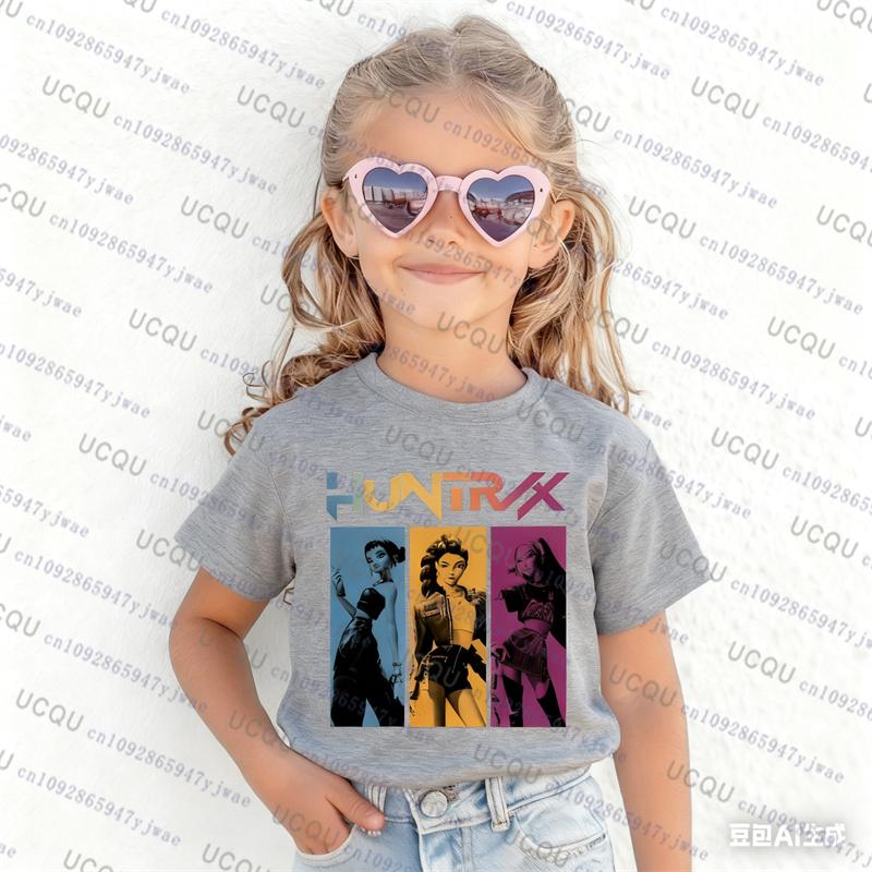 

K-pop Охотники на демонов Футболка с коротким рукавом для родителей и детей Милая футболка K-pop Охотники на демонов Харадзюку Повседневная мода Хлопковая детская футболка 140