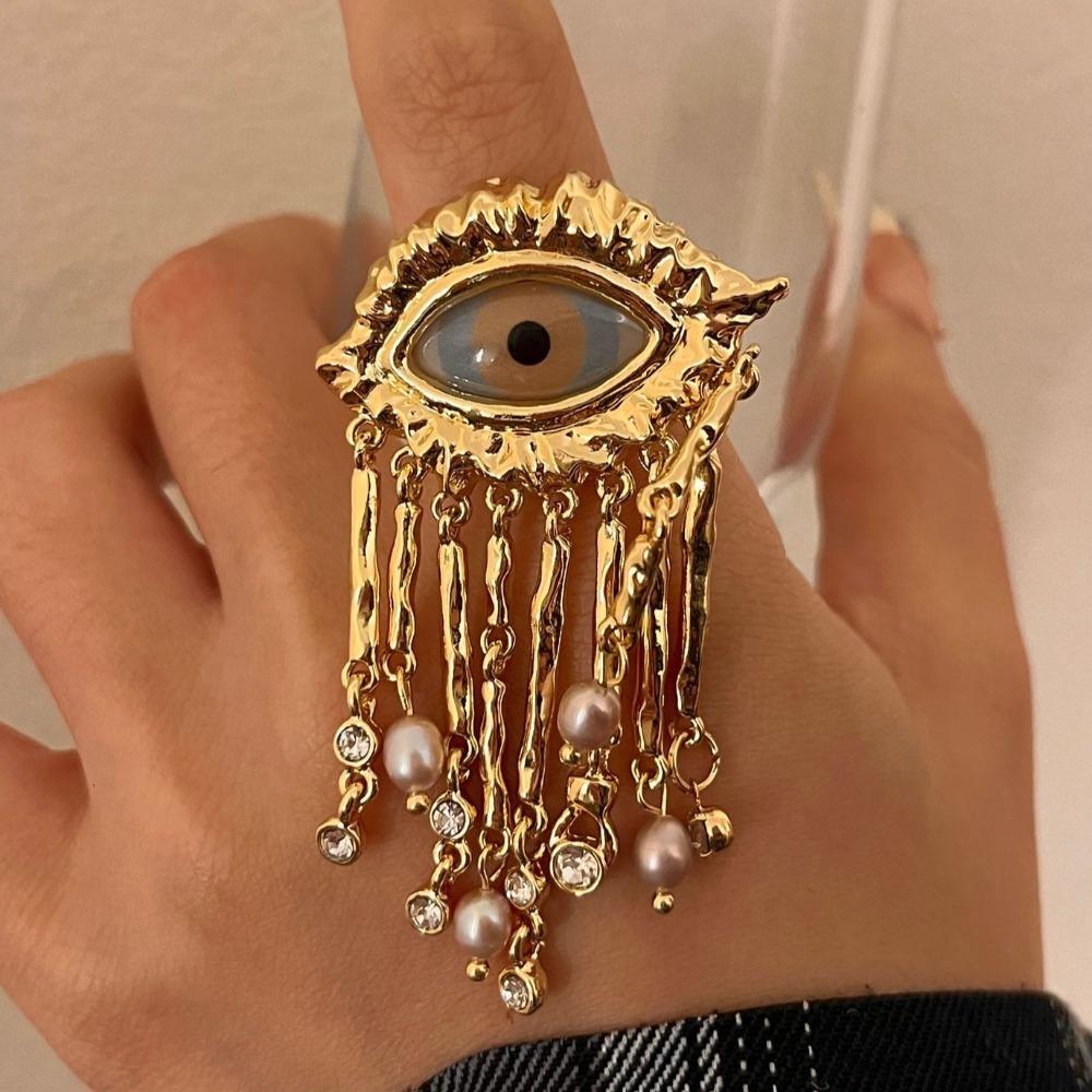 Exaggerated Eyes of Demon Stud Earring Pearl Devil's Eye Ring Luxury Devil's Eye Earrings  Travel
