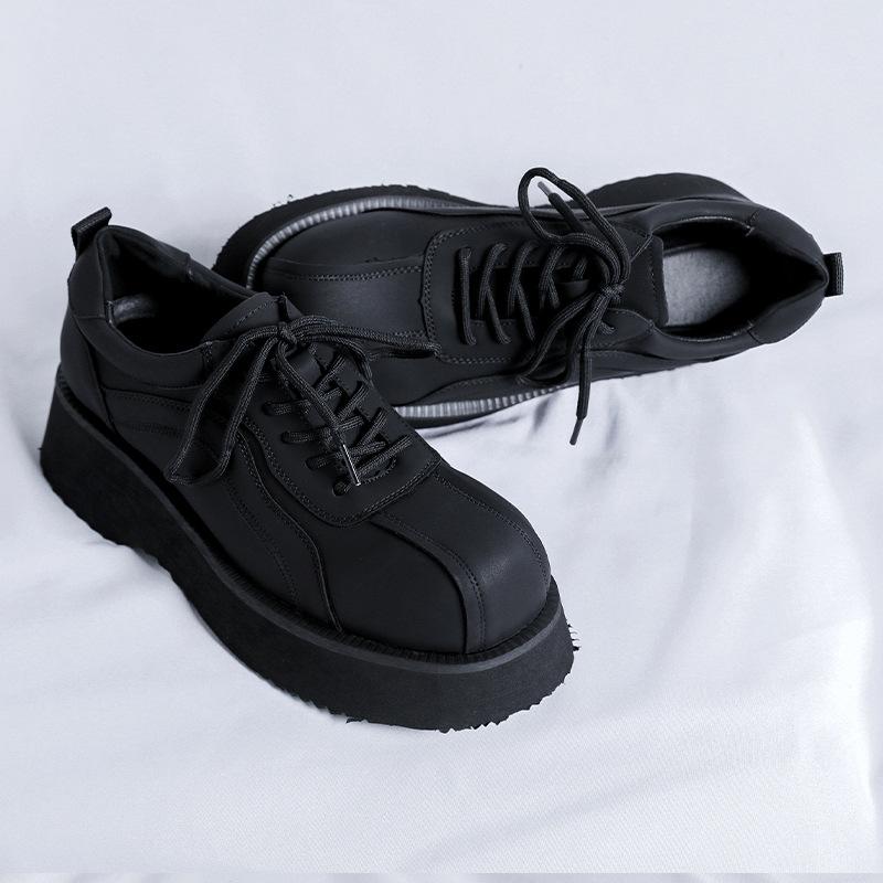 England Style Mens Fashion Platform Shoes Lace-up Original Leather Oxfords Shoe Business Office Dress Black Stylish Footwear Man