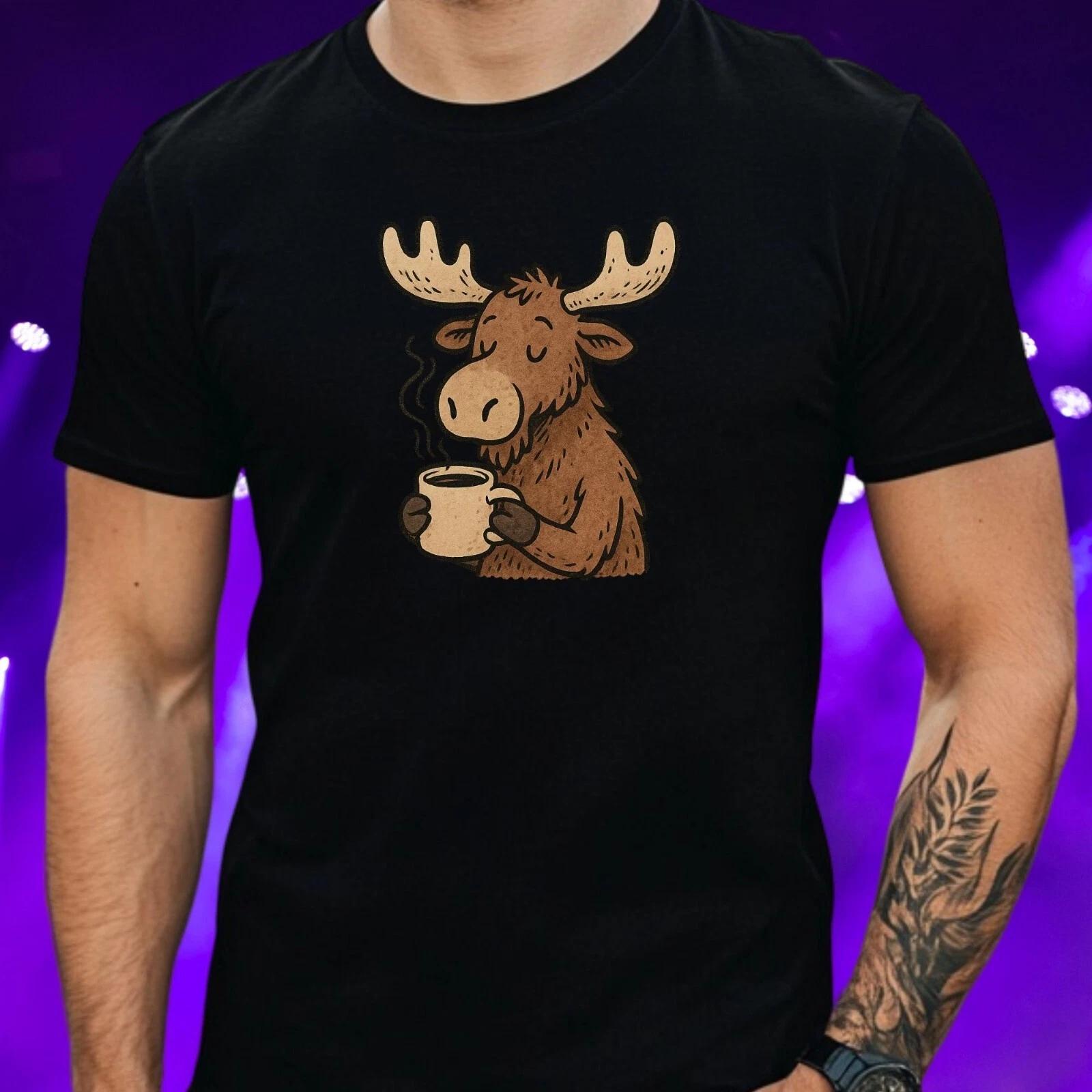 T-Shirt Herren Elch trinkt Kaffee Motiv Baumwolle Größe S bis 5XL XXXXL