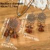 3pcs Brown Earrings+Necklace Zircon Set Tassel Hollow Out Ornaments Pendent Necklace Sweater Chain Daily Wear Gifts