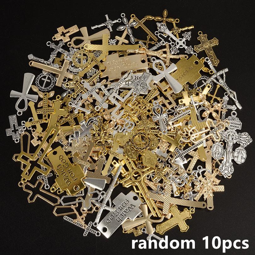 New Different Metal Cross Pendants For Jewelry Making Supplies Random Mix Charm Diy Earrings Bracelets Necklace Pendant Material