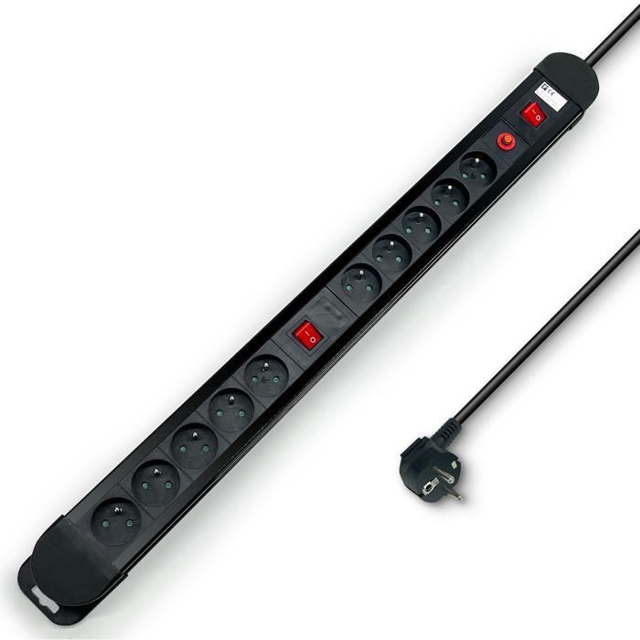 Multiprise avec parasurtenseur - WAYTEX 52157 - 10 prises - 2 interrupteurs - Câble 1,50m - Noir