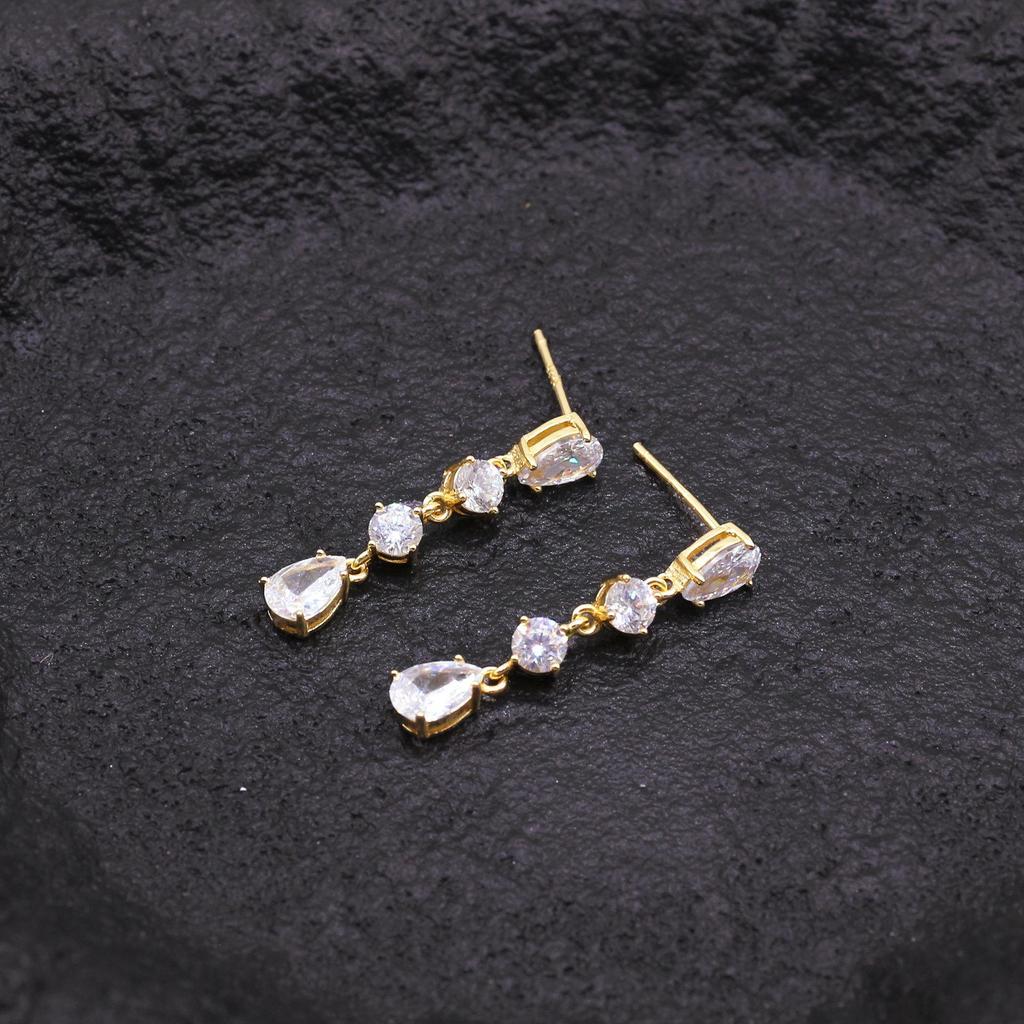 European and American Pure Silver Earrings with Rhinestone Water Drop Pendant Necklace Set for Women