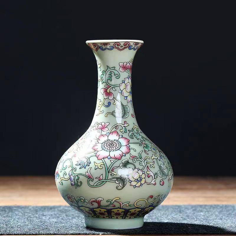 Enamel Flower Vase Decoration New Chinese Retro TV Cabinet Decoration Ceramic Minimalist Chinese Flower Arrangement Vase ZF517