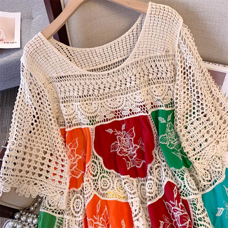 Dimanaf 2025 Nouvel Été Femmes Longue Robe Tricotée Basique Manches Robes en Dentelle Colorées Décontractée Ample