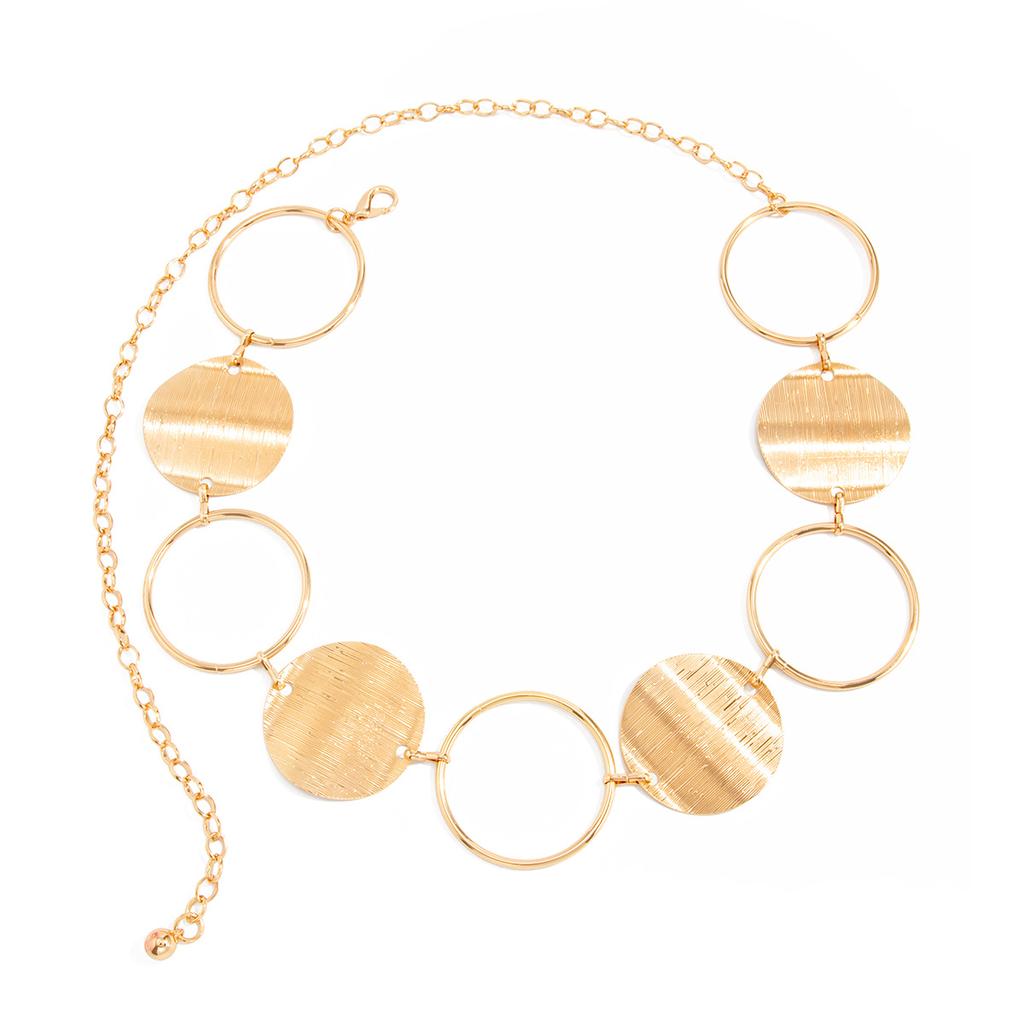Fashion Retro Metal Ring Splicing Waist Chain Female, Design Sense Brushed Disc Waist Body Chain