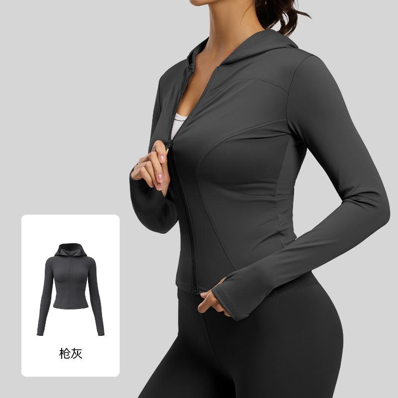 Women S Slim Fit Long Sleeve Hooded Yoga Jacket For Running Fitness
