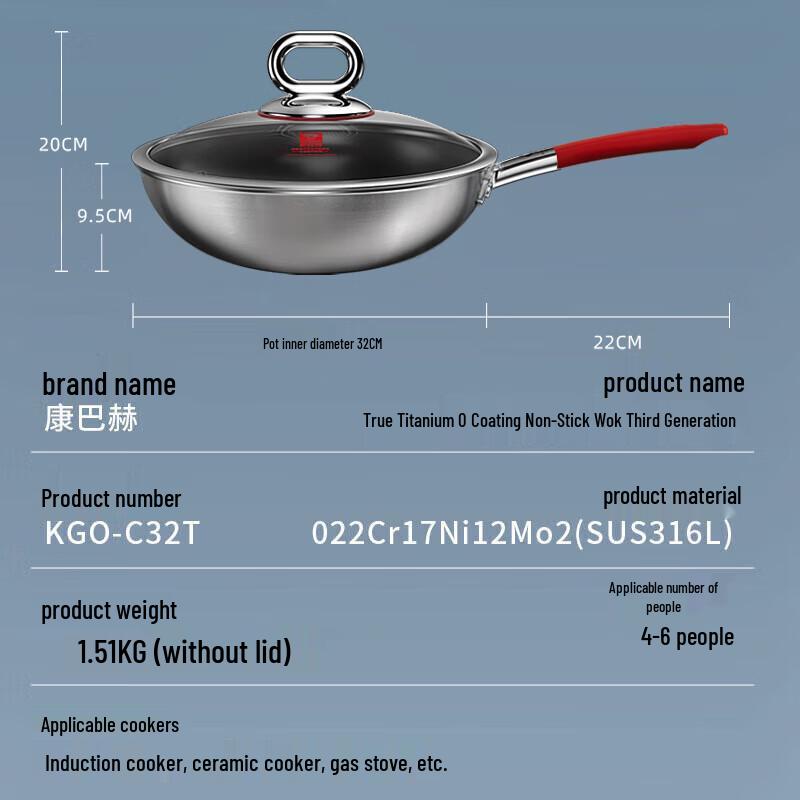 Kangbach True Titanium 0-Coating Non-stick Wok
