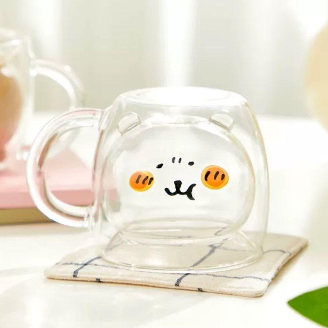 

Kawaii 200Ml Double Wall Borosilicate Glass Mug Self Mocking Bear With Handle Coffee Juice Cup For Household School Students Family