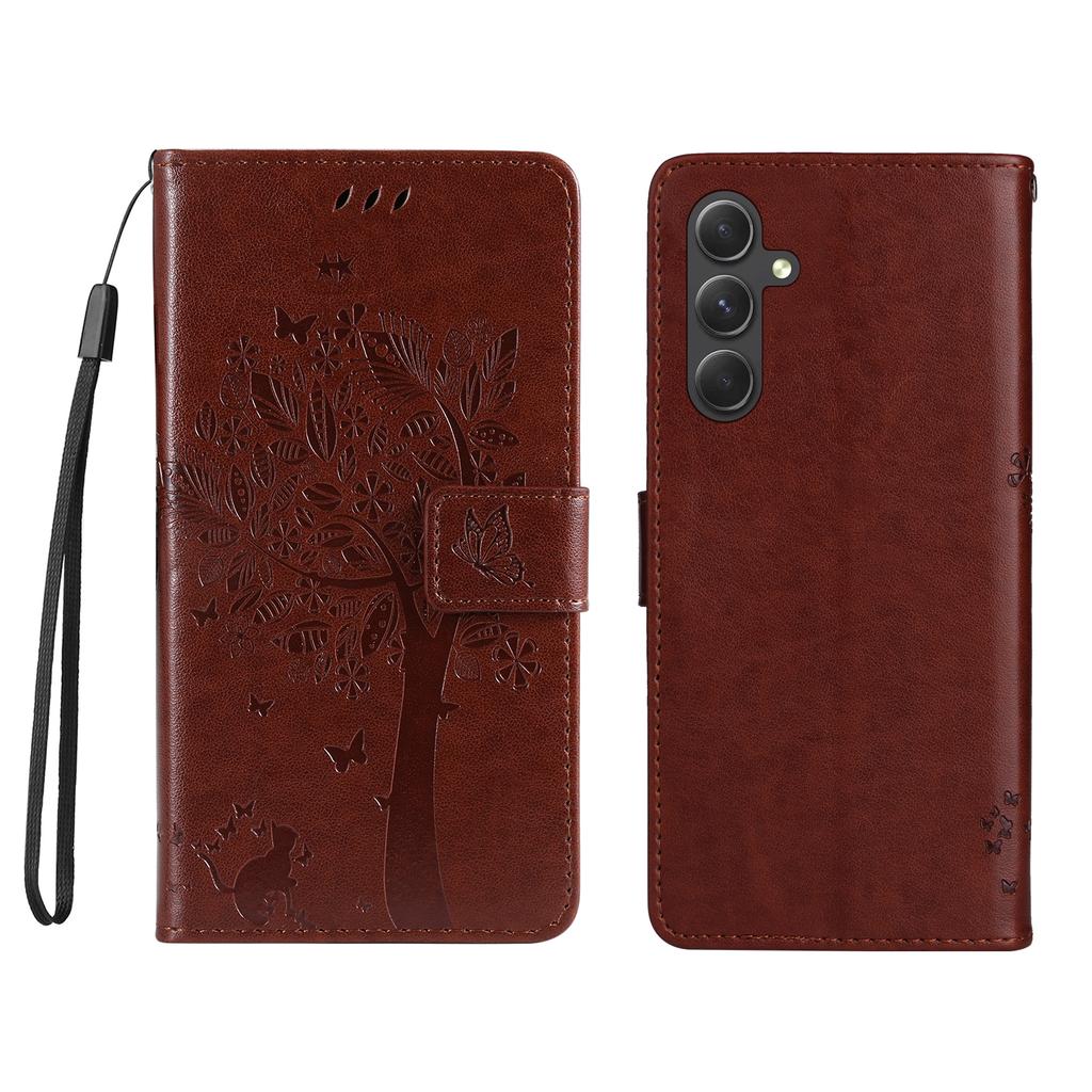 Etui na telefon Samsung Galaxy A55 5G ze stojakiem Wzór drzewa dla kota Skórzany portfel Pokrowiec na telefon komórkowy