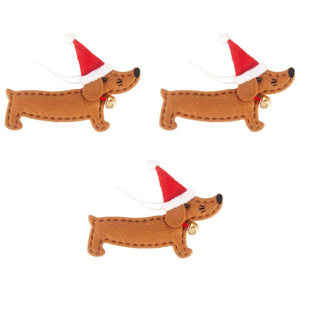

3Pcs Cartoon Christmas Dachshund Dog Pendant Mini Christmas Fabric Ornament Car коричневый