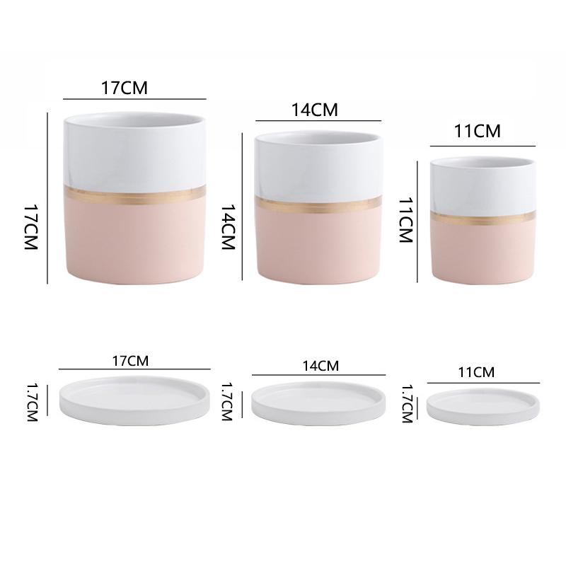 17/14/11cm Ceramic Flower Pots With Ceramic Tray for Indoor Succulent Plants Flower Cactus Office Home Garden Kitchen Decor Gift