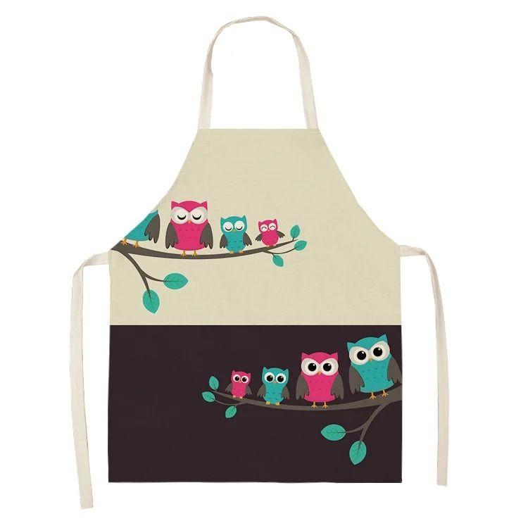 Colorful Owl Pattern Fashionable Ins Style Apron Adult Sleeveless Kitchen Home Baking Waist Bib