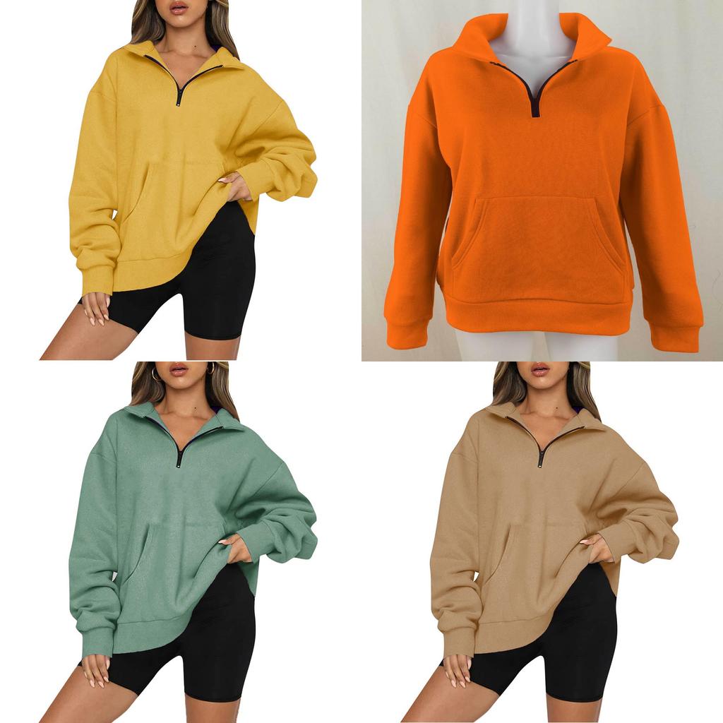 Womens Solid Color Sweatshirt With Pockets And Long Sleeves For Casual Wear