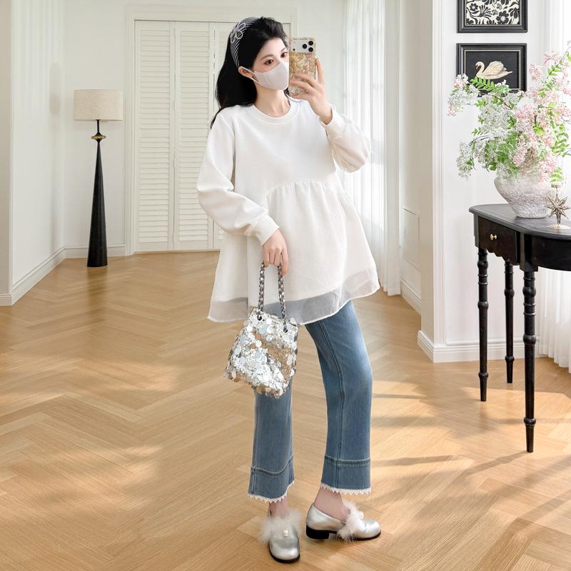 Plus Size Women s Loose Organza Patchwork Maternity Top - Early Spring 2026 2XL