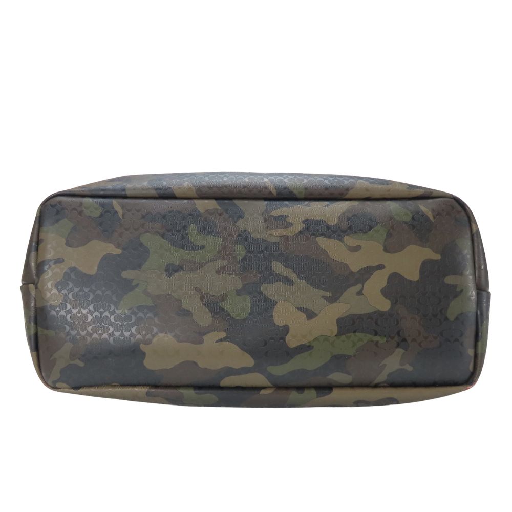 Used COACH Tote Bag Weekend Tote F70832 Signature PVC Coated Canvas Black Green System Camouflage
