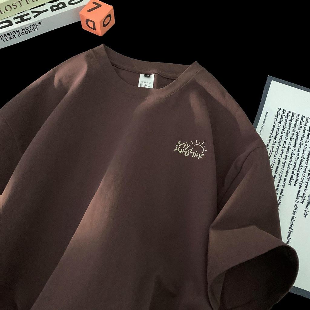 Kurzarm-T-Shirt für Herren im Sommer Japanische Teenager Einfach Trendig Entspannte Passform Rundhalsausschnitt Halbsärmelig