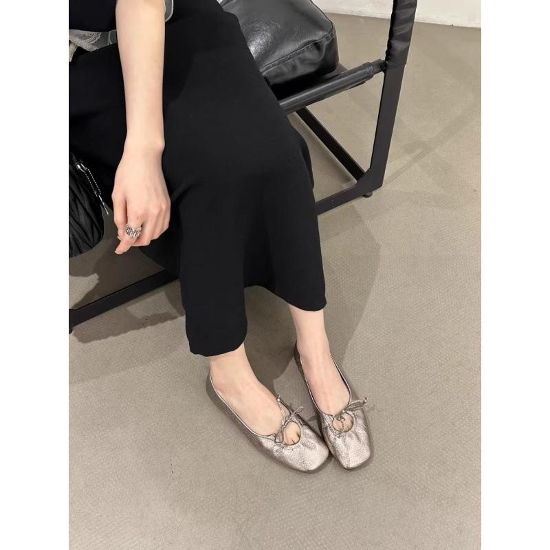 

GUOLI Korean designer~ square head bow light mouth flat sole single shoes gentle milk yellow soft sole ladyshoes women 39