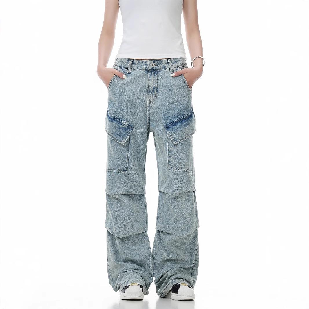 

New American Micro Flare Workwear Jeans - Pleated, High Street Vibe, Loose Design. S