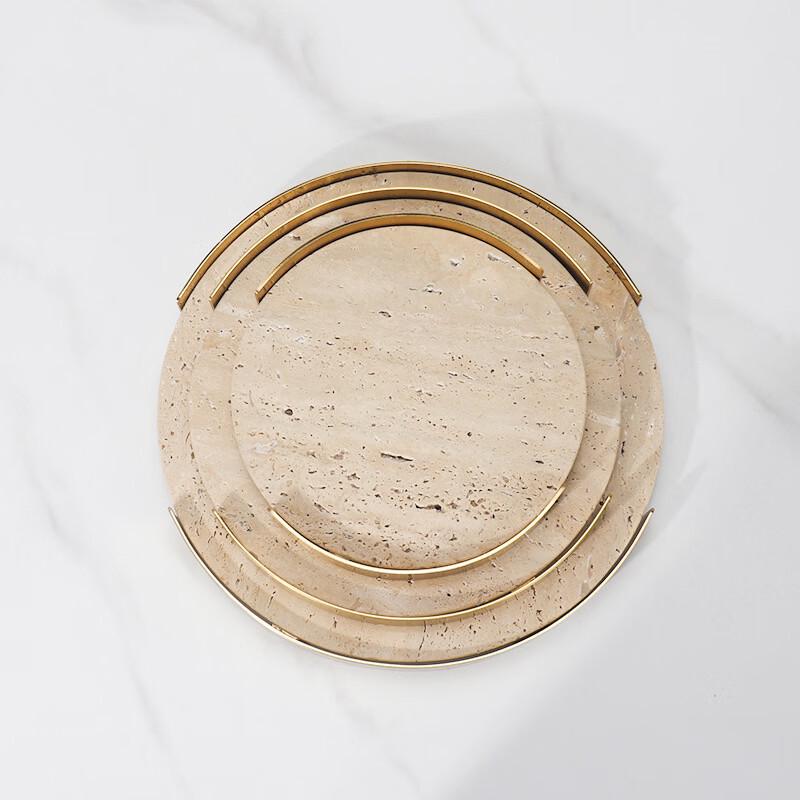 Round Acrylic Decorative Tray with Metal Frame, Faux Marble Finish