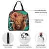 Ox Head Surrounding The Flowers Pattern Insulated Lunch Bag for Women Children Portable Food Boxes Thermal Lunch Box Tote