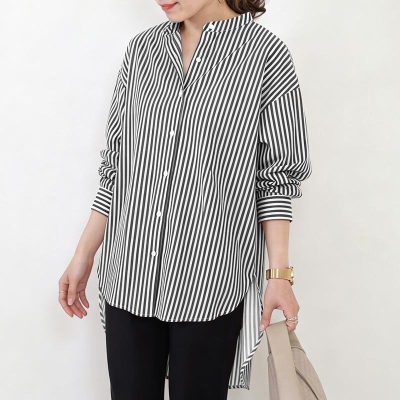 ZANZEA Camicetta Casual da Donna a Maniche Lunghe a Righe, Collo Alto, Vestibilità Larga