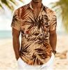 Men's  Brushstroke Palm Leaf Print Short Sleeve Shirt, Spring Summer Artistic Hawaiian Vacation Blouse, Loose Casual Top