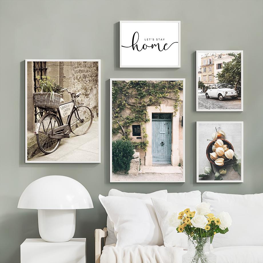 Nordic Town Retro Car Street Lemon Tree Leaf Wall Art Canvas Painting Posters And Prints Wall Pictures Living Room Bedroom Decor